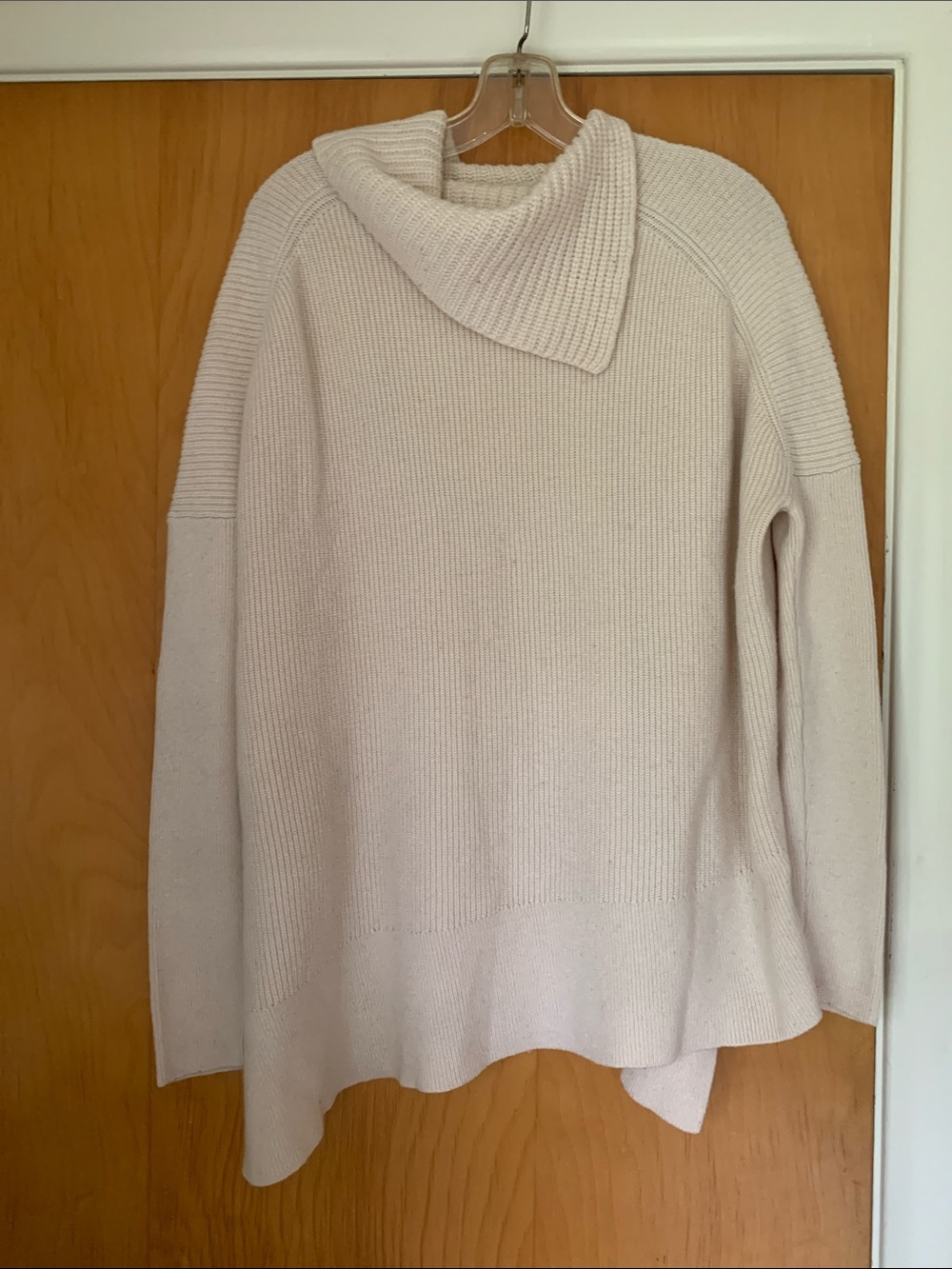 All Saints Cream Ribbed Funnel-Neck Sweater